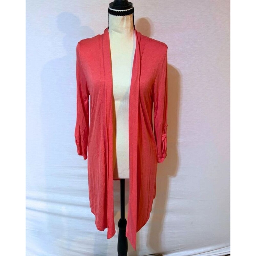 Coral Open Drape Cardigan Size S Waterfall Front Soft Knit Duster Top